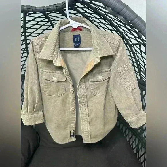 GAP Kids Whale Bone Corduroy Button Down Shirt Shacket 3T Brown Tan - Picture 2 of 6
